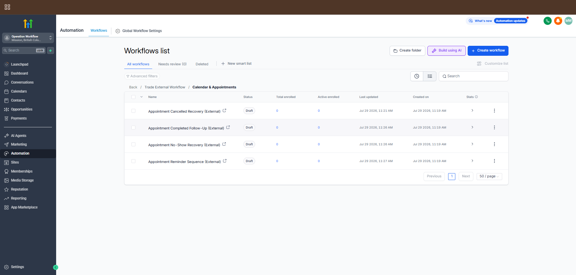 Appointment automation folder screenshot