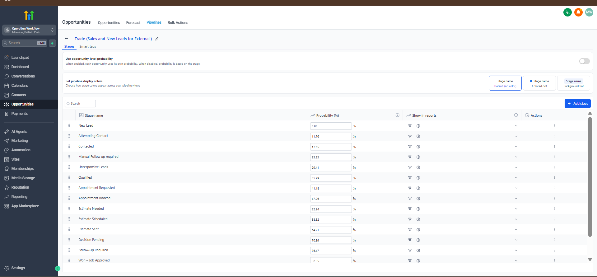 16-stage external sales pipeline screenshot
